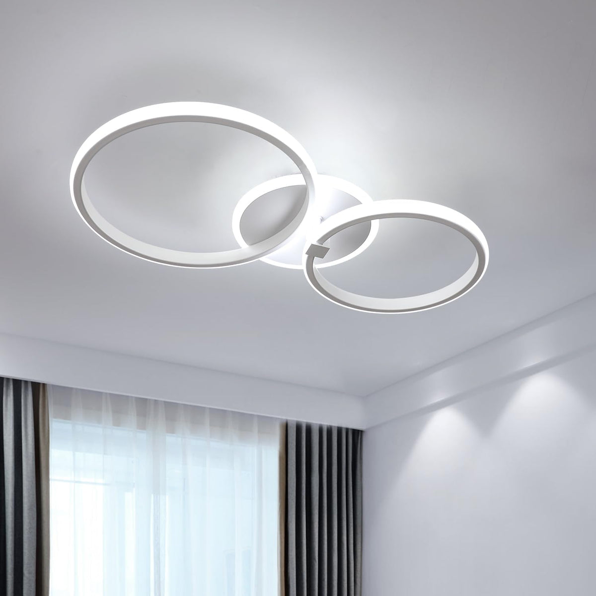 Moderna plafoniera a LED, lampada da soffitto rotonda 42W 3500LM, lampadario a soffitto a LED in alluminio e acrilico per soggiorno, camera da letto, cucina, lunghezza 52 cm (bianco freddo 6000K) Bianco