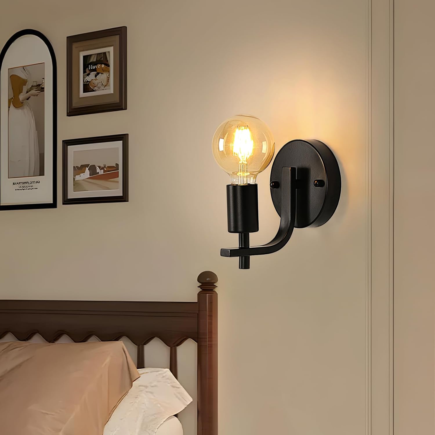 4 confezioni - Applique in metallo nero - Lampada a sospensione per interni con attacco E27 (senza lampadina) - per ingresso camera da letto