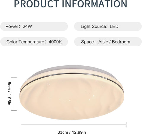 Plafoniera a Led Stellata, Lampada da Soffitto 24W per Cameretta Bambini Bianco Neutro 4000K, Lampadario a Led Plafoniera Moderna Rotonda per Cucina Corridoio Camera da Letto Bagno