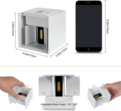 Lampada da parete a LED per esterni, confezione da 2, applique da interni da 12 W con illuminazione da parete per esterni ad angolo regolabile, lampada da parete moderna impermeabile IP65 per soggiorno, camera da letto (Bianco) Bianco caldo 3000K