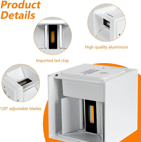 Lampada da parete a LED per esterni, confezione da 2, applique da interni da 12 W con illuminazione da parete per esterni ad angolo regolabile, lampada da parete moderna impermeabile IP65 per soggiorno, camera da letto (Bianco) Bianco caldo 3000K