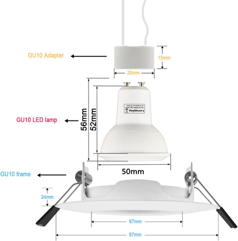 Set di 6 faretti LED da incasso RGB orientabili con cambio colore, 5 W (equivalenti a 50 W), bianco caldo 2700 K, plafoniera da incasso rotonda in metallo bianco con telecomando dimmerabile