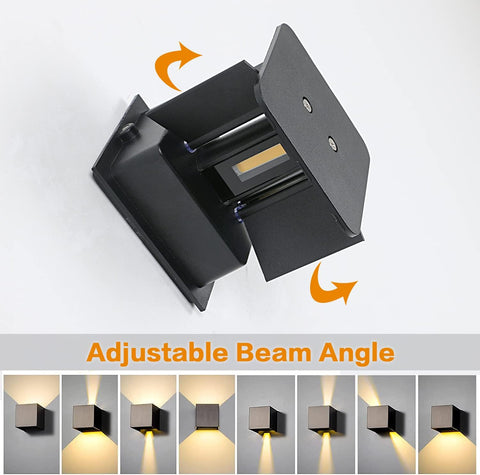 Lampada da parete a LED per esterni, confezione da 2, applique da interni da 12 W con illuminazione da parete per esterni ad angolo regolabile, lampada da parete moderna impermeabile IP65 per soggiorno, camera da letto (nero) bianco caldo 3000 K
