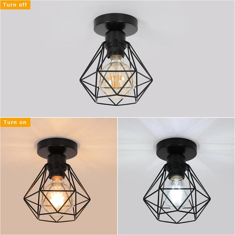 Plafoniera industriale E27, lampada a gabbia in metallo vintage, illuminazione a sospensione a soffitto nera per cucina, camera da letto, soggiorno, corridoio, caffetteria, bar (2 pezzi) 