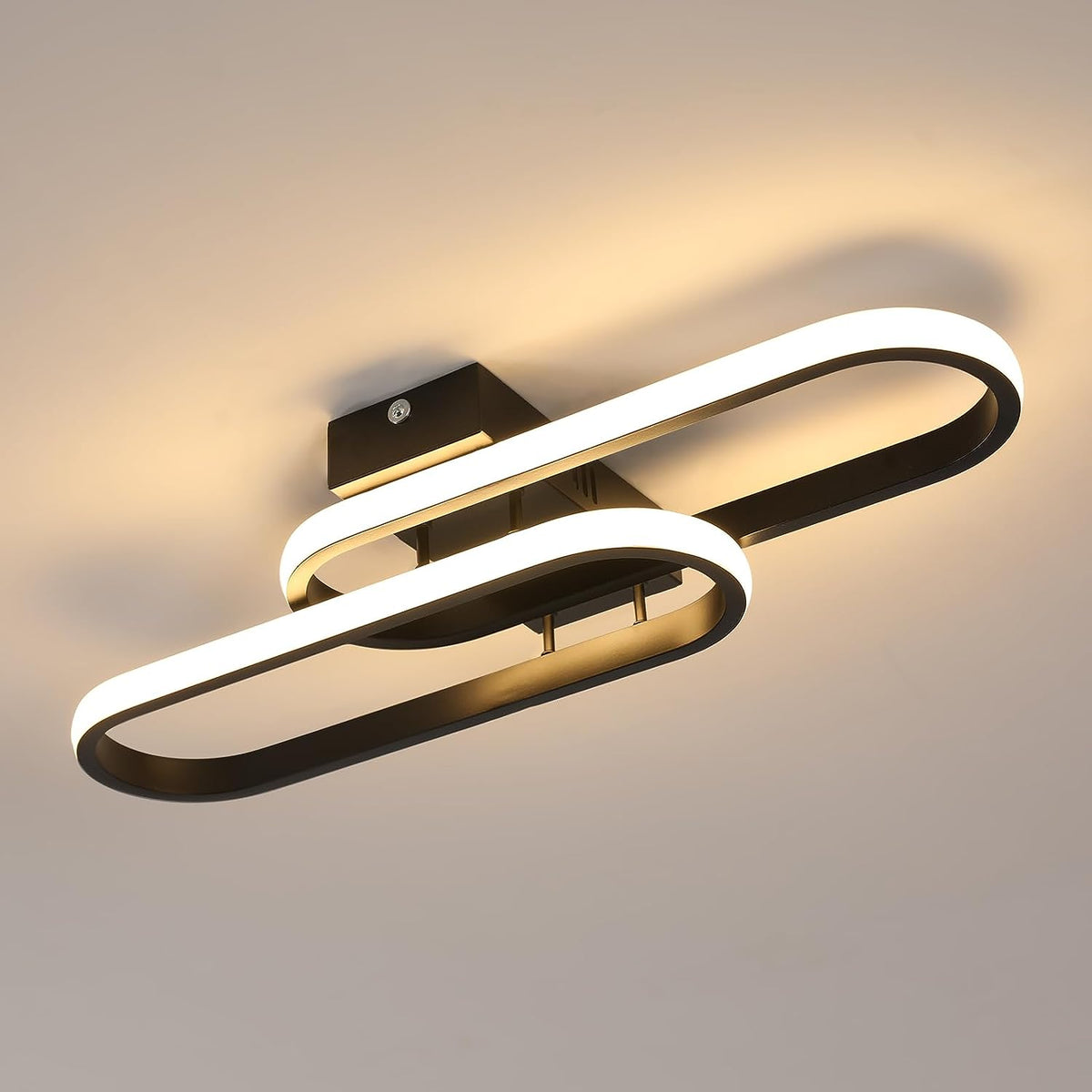 Plafoniera LED 32W 3600LM, Plafoniera Moderna, Lampada da Soffitto in Acrilico per Soggiorno Camera da Letto Cucina Bagno Corridoio Balcone 50 cm (Nero) Luce Bianca Calda 3000K 