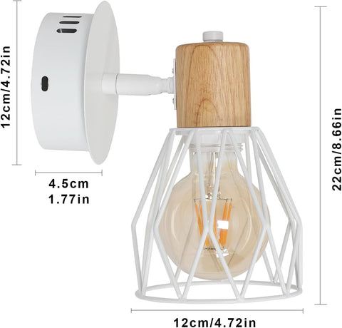 Lampada da parete per interni in 2 pezzi Lampada da parete in legno vintage Base E27 per camera da letto, soggiorno, corridoio, ingresso Bianco (lampadina non inclusa) 