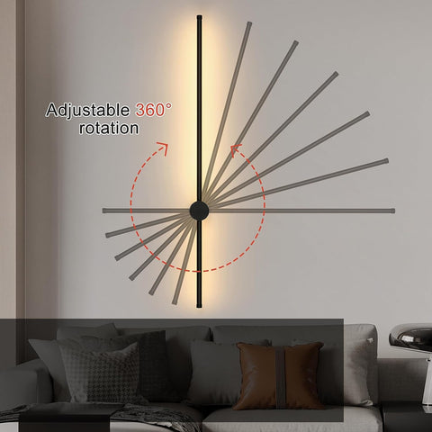 Lampada da parete moderna a LED a forma di linea Girevole a 360 ° Bianco caldo 3000K per soggiorno, camera da letto, corridoio, ingresso Nero 100 cm