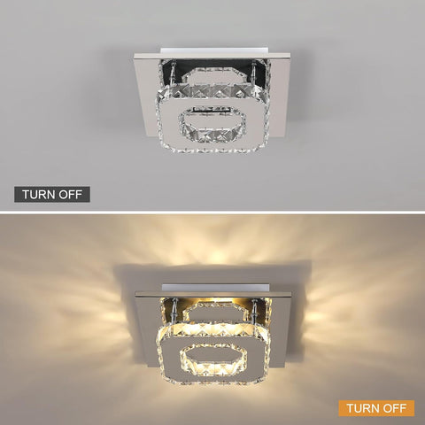 Plafoniera a LED, lampadario di cristallo da 15 W, illuminazione da soffitto moderna quadrata per camera da letto, soggiorno, cucina, corridoio, luce calda 3000 K.
