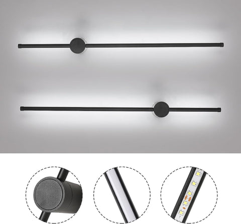 Lampada da Parete per Interni, Lampada da Parete a LED Girevole a 360° 6500K Bianco Freddo, Lampada da Parete Moderna Nera per Camera da Letto Soggiorno Sala da Pranzo Corridoio Scale 100 cm