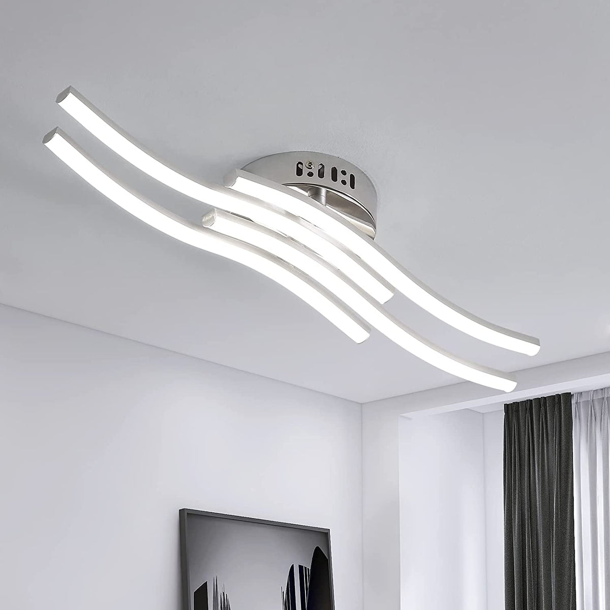 Plafón LED Ondulado de 4 Luces, Luz Blanca 6000K, 24W para Salón, Baño y Cocina, Plafón Moderno IP20