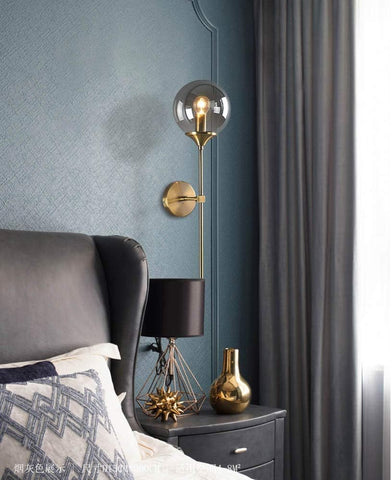 Lampada da parete moderna nordica in vetro E14 Lampada da parete a sfondo LED oro per cucina Bagno Apparecchio di illuminazione per interni Decorazioni per la casa (Grigio fumé)