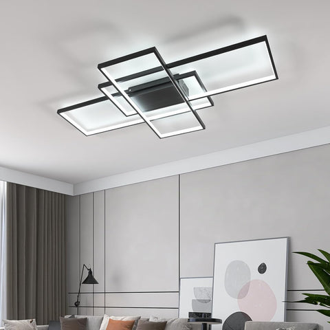 Moderna plafoniera a LED dimmerabile, dimmerabile 3000K-6000K, lampada da soffitto rettangolare per soggiorno, camera da letto, sala da pranzo, ufficio, nero