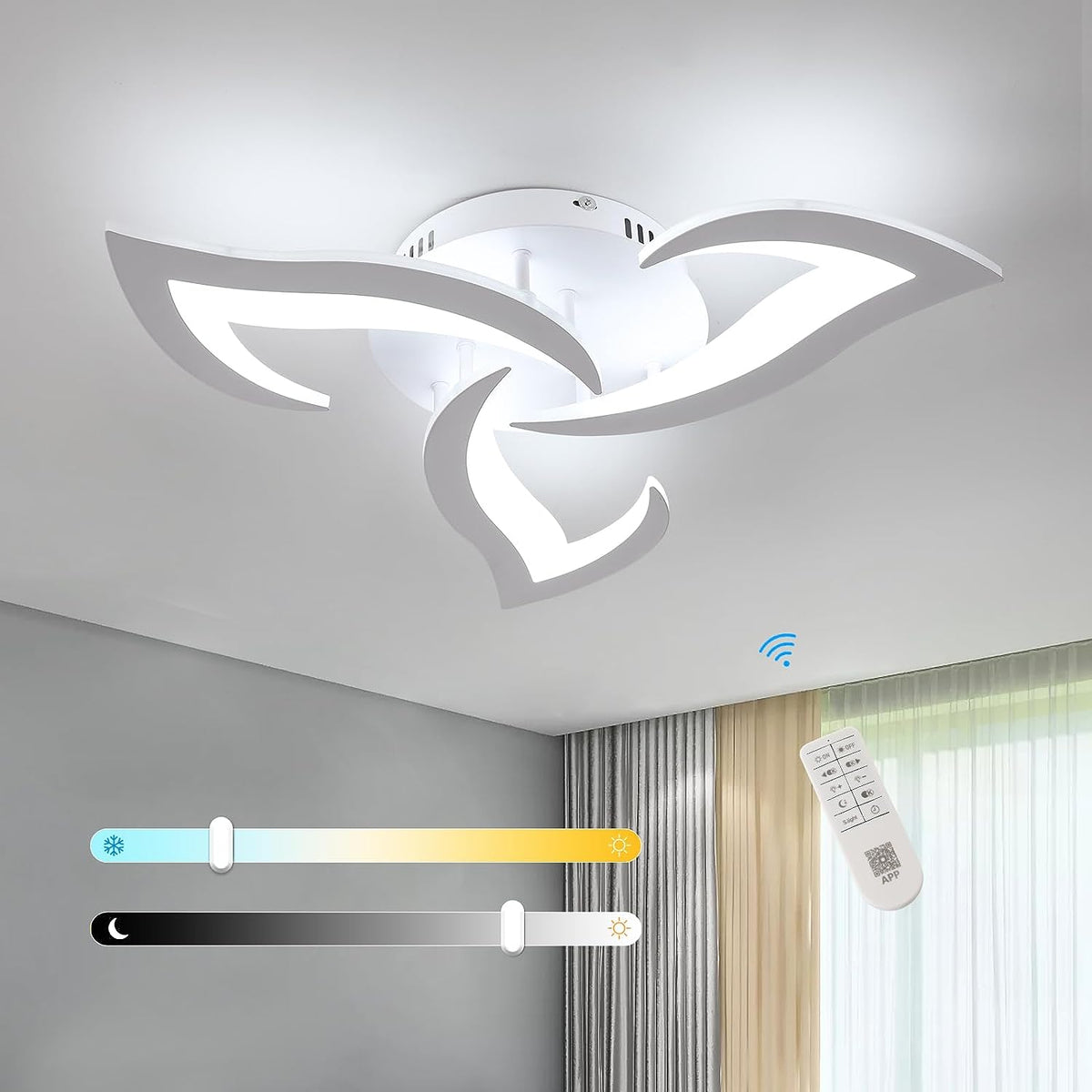 Plafoniera a LED dimmerabile Lampada da soffitto dimmerabile a forma di fiore creativo 3000K-6000K 35W per soggiorno Camera da letto Sala da pranzo Ufficio Bianco 