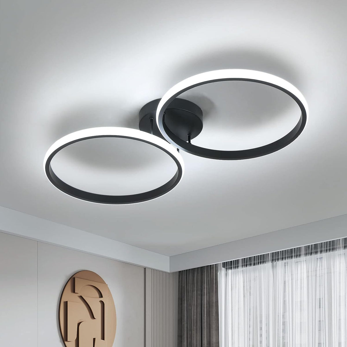 Plafoniera a LED, Lampada da soffitto moderna da 36 W, Plafoniera a LED a doppio anello, Plafoniera in acrilico nero per camera da letto, soggiorno, ufficio