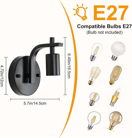 4 confezioni - Applique in metallo nero - Lampada a sospensione per interni con attacco E27 (senza lampadina) - per ingresso camera da letto