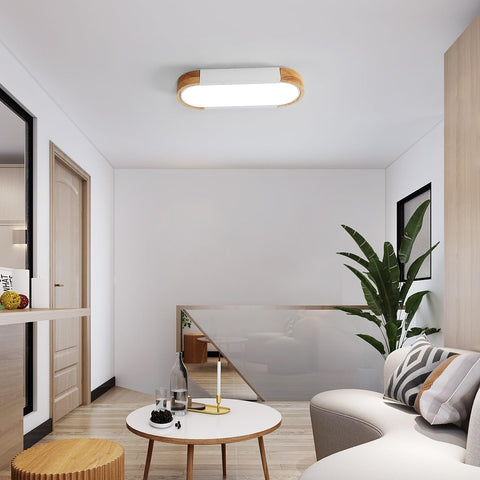 Plafoniera a LED in legno 12W, 6500K Plafoniera a LED bianca fredda in stile ovale moderno Nordico Plafoniera per interni per camera da letto, cucina, corridoio, balcone 
