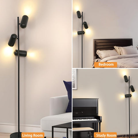 Lampada da terra minimalista in ferro battuto (3 teste nere, cavo da 1,8 m) - attacchi GU10, senza lampadina