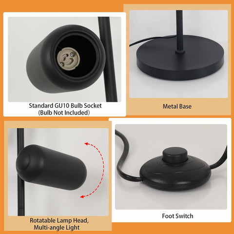 Lampada da terra minimalista in ferro battuto (3 teste nere, cavo da 1,8 m) - attacchi GU10, senza lampadina