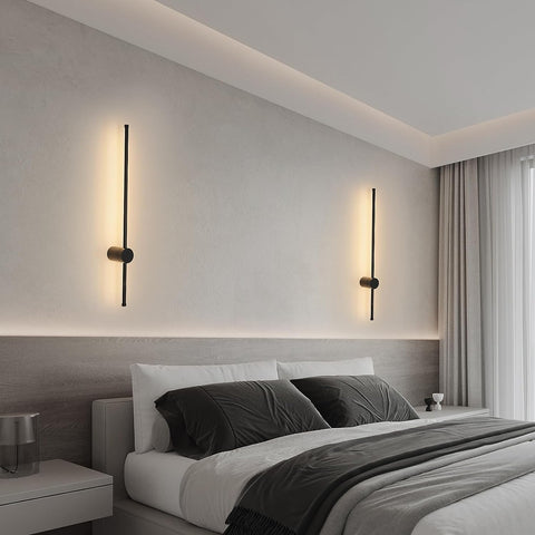 Lampada da parete moderna a LED a forma di linea Girevole a 360 ° Bianco caldo 3000K per soggiorno, camera da letto, corridoio, ingresso Nero 80 cm