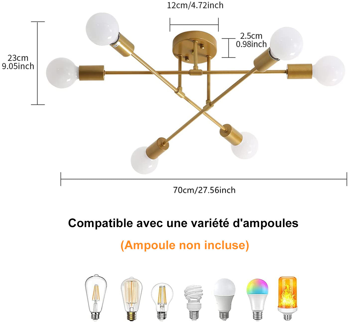 Tableau des tailles de plafonnier