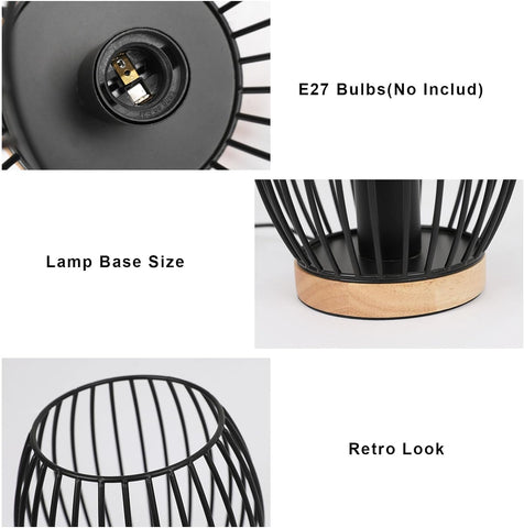 Lampada da tavolo a gabbia E27 in metallo nero, lampada da scrivania alta 21 cm, lampada da comodino per interni dal design decorativo con interruttore a pulsante per bomboniere, camera da letto, soggiorno (senza lampadina)