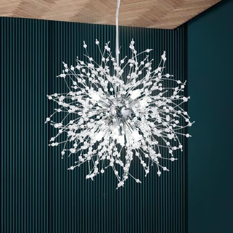 Lampadario di cristallo, lampada a sospensione moderna con fuochi d'artificio cromati, apparecchio di illuminazione a sospensione a 8 luci per soggiorno, camera da letto, sala da pranzo, cucina, corridoio (diametro 40 cm) Lampadina non inclusa