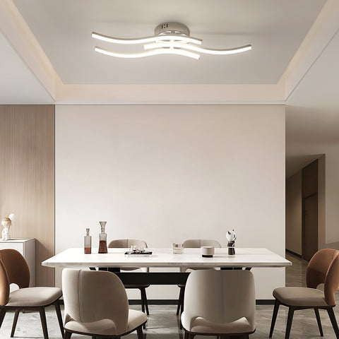 Plafoniera LED moderna con tre onde parallele - Lampadario argento, 18W 60*12cm, luce calda 3000K, 220V
