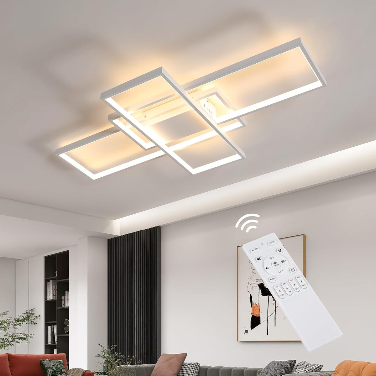 Moderne dimbare rechthoekige LED-plafondlamp - Wit, 75W, 90*50*9cm, met afstandsbediening, 2700K-6500K, 3 lichtkleuren - voor woonkamer slaapkamer