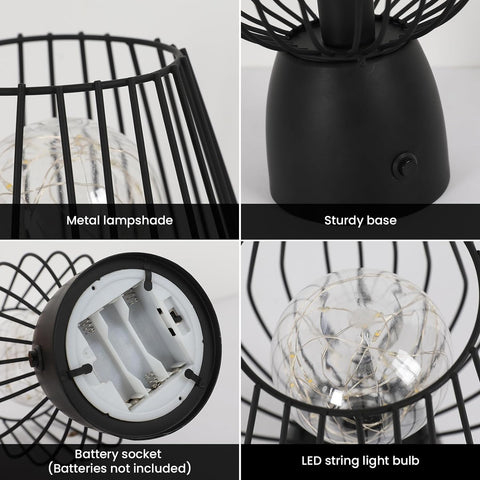 Lampada da comodino a gabbia, lampada da tavolo cava, LED a luce calda 3000K - Lampada da tavolo portatile senza fili (senza batteria)