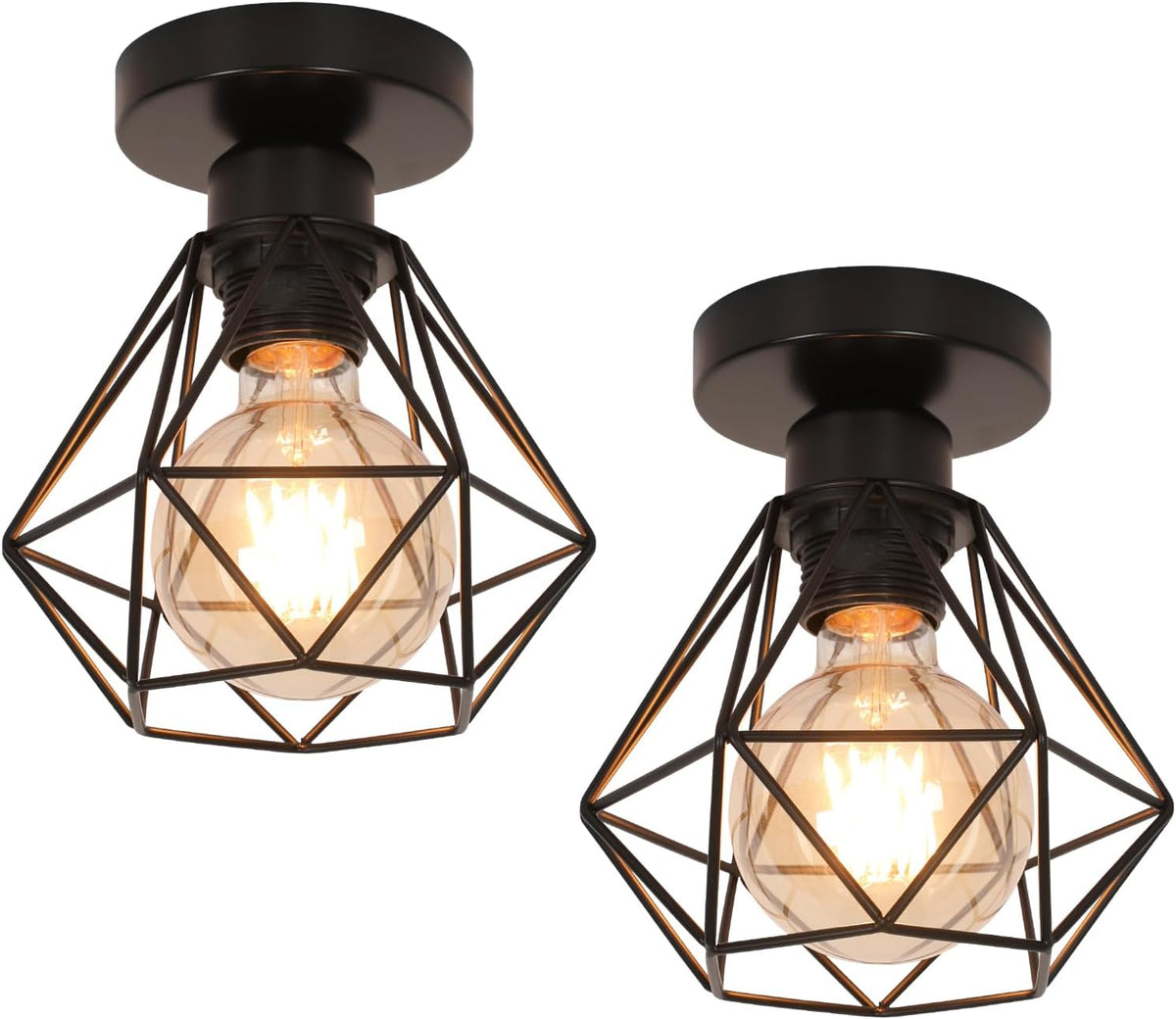 Plafoniera industriale E27, lampada a gabbia in metallo vintage, illuminazione a sospensione a soffitto nera per cucina, camera da letto, soggiorno, corridoio, caffetteria, bar (2 pezzi) 