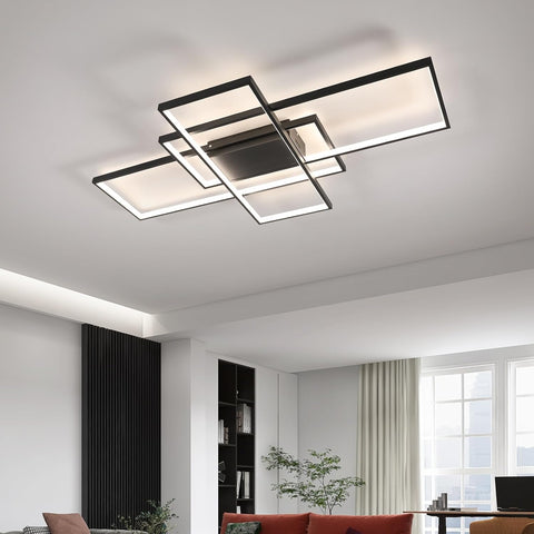 Moderna plafoniera a LED dimmerabile, dimmerabile 3000K-6000K, lampada da soffitto rettangolare per soggiorno, camera da letto, sala da pranzo, ufficio, nero