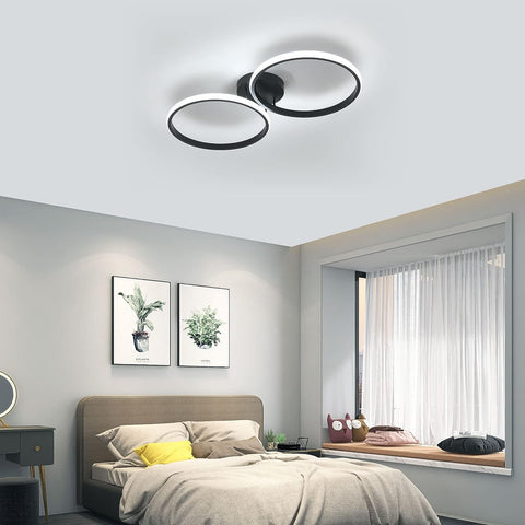 Plafoniera a LED, moderna plafoniera da 42 W, plafoniera a LED a doppio anello, plafoniera in acrilico nero per camera da letto, soggiorno, ufficio