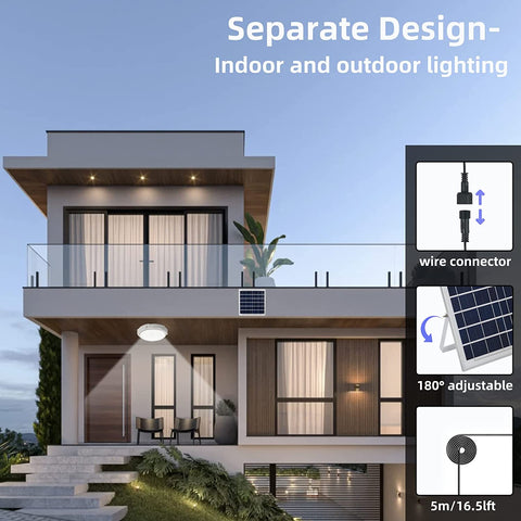 Lampada Solare da Esterno da Soffitto con Telecomando, Illuminazione Solare Impermeabile IP54 per Giardino, 80W, Temperatura Colore Regolabile 3000K/4500K/6000K