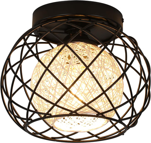 Plafoniera vintage E27, plafoniera industriale, lampada a sospensione a gabbia in metallo nero per soggiorno cucina camera da letto bar caffetteria 