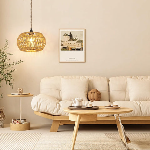 Lampada a sospensione in rattan, lampada da soffitto vintage intrecciata E27, interruttore dimmerabile, lampadario per camera da letto, soggiorno, lampada da soffitto (senza lampadina)