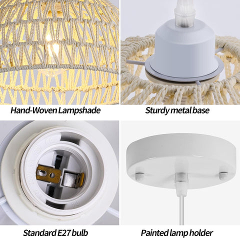 Lampadario moderno a sospensione in rattan Lampadario con paralume in rattan naturale Lampada a sospensione regolabile in altezza E27 Lampada a sospensione per cucina Camera da letto Soggiorno Caffè (Bianco)