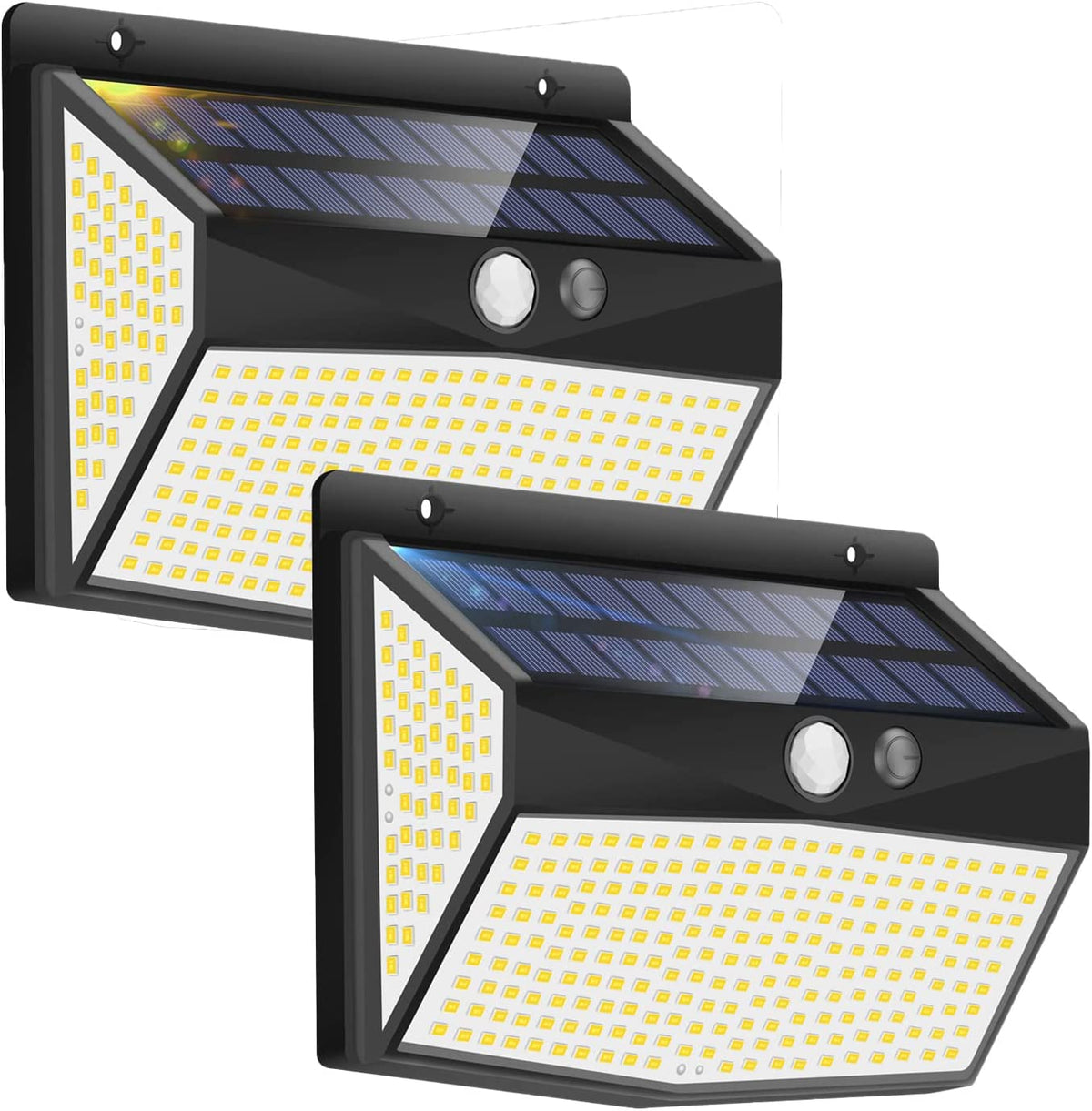 Lampada Solare da Esterno 318 LED, Confezione da 2 Luci Solari da Esterno IP65, Rilevatore di Movimento per Illuminazione Esterna Solare per Terrazza Giardino