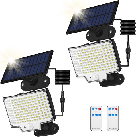 Luce Solare per Esterno (Confezione da 2), Luce Solare per Esterno con Sensore di Movimento, Luce Solare per Esterno IP65, Faretto Solare per Esterno con 160 LED, 3 Modalità, con Telecomando