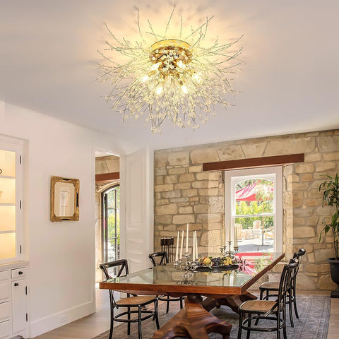 Plafoniera a LED Lampadario di cristallo Moderna Lampada a sospensione in cristallo K9 Plafoniera Temperatura colore regolabile 3000K / 4500K / 6500K 6 G9 Lampada da soffitto Oro 