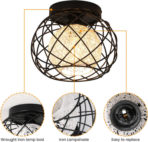 Plafoniera vintage E27, plafoniera industriale, lampada a sospensione a gabbia in metallo nero per soggiorno cucina camera da letto bar caffetteria 