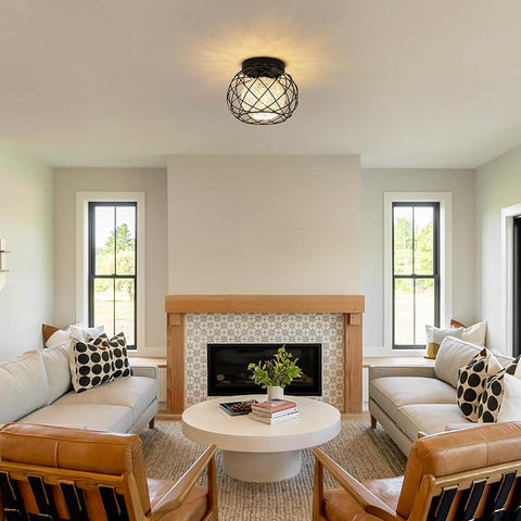 Plafoniera vintage E27, plafoniera industriale, lampada a sospensione a gabbia in metallo nero per soggiorno cucina camera da letto bar caffetteria 