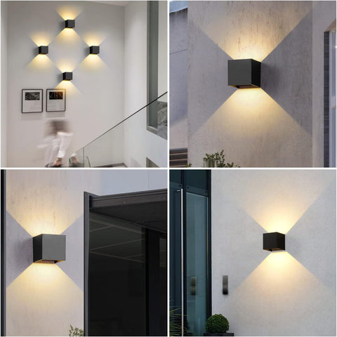 Lampada da parete a LED per esterni, confezione da 2, applique da interni da 12 W con illuminazione da parete per esterni ad angolo regolabile, lampada da parete moderna impermeabile IP65 per soggiorno, camera da letto (nero) bianco caldo 3000 K