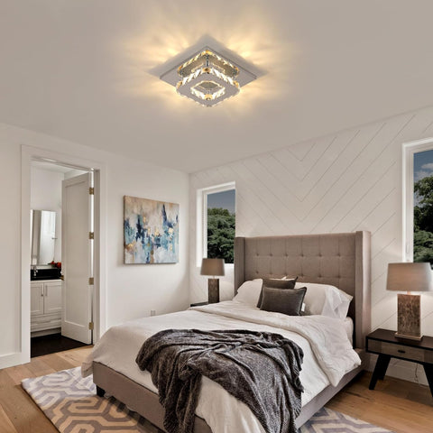 Plafoniera a LED, lampadario di cristallo da 15 W, illuminazione da soffitto moderna quadrata per camera da letto, soggiorno, cucina, corridoio, luce calda 3000 K.