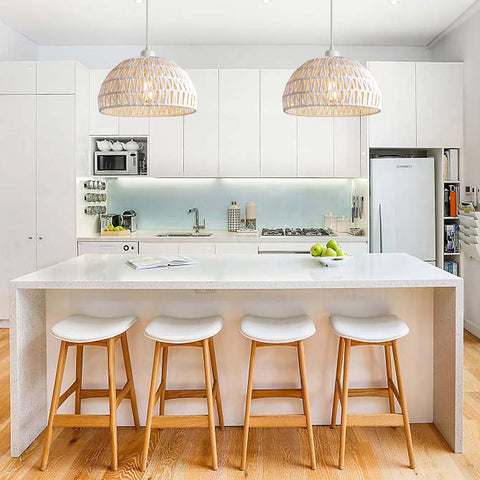Lampadario moderno a sospensione in rattan Lampadario con paralume in rattan naturale Lampada a sospensione regolabile in altezza E27 Lampada a sospensione per cucina Camera da letto Soggiorno Caffè (Bianco)