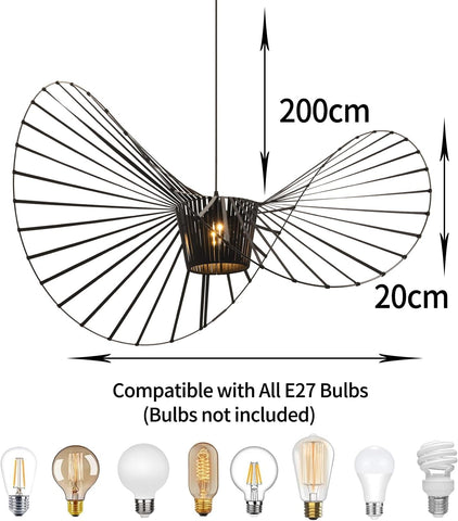 Lampadario a forma di cappello di ferro (D100*58CM, nero, attacco E27, lampadina non inclusa)