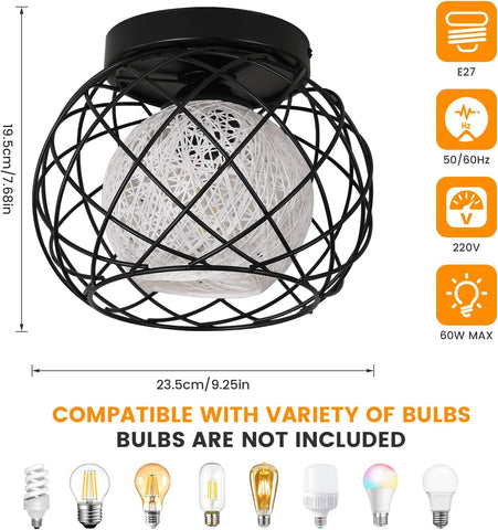 Plafoniera vintage E27, plafoniera industriale, lampada a sospensione a gabbia in metallo nero per soggiorno cucina camera da letto bar caffetteria 