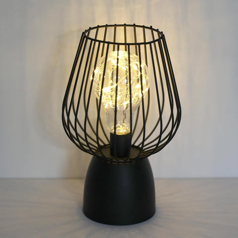 Lampada da comodino a gabbia, lampada da tavolo cava, LED a luce calda 3000K - Lampada da tavolo portatile senza fili (senza batteria)