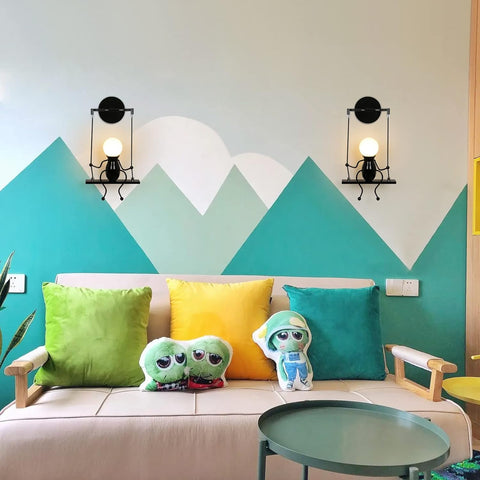 Lampada da parete a LED per interni, lampada da comodino per bambini altalena, lampada da parete per interni creativa adatta per corridoio di camera da letto, soggiorno, E27, lampadina non inclusa, 220 V, IP20 