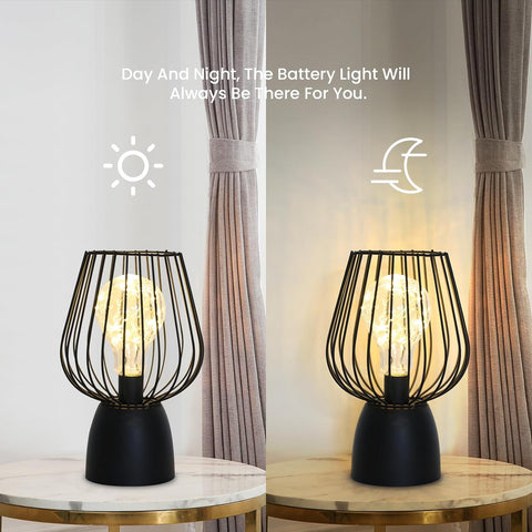 Lampada da comodino a gabbia, lampada da tavolo cava, LED a luce calda 3000K - Lampada da tavolo portatile senza fili (senza batteria)
