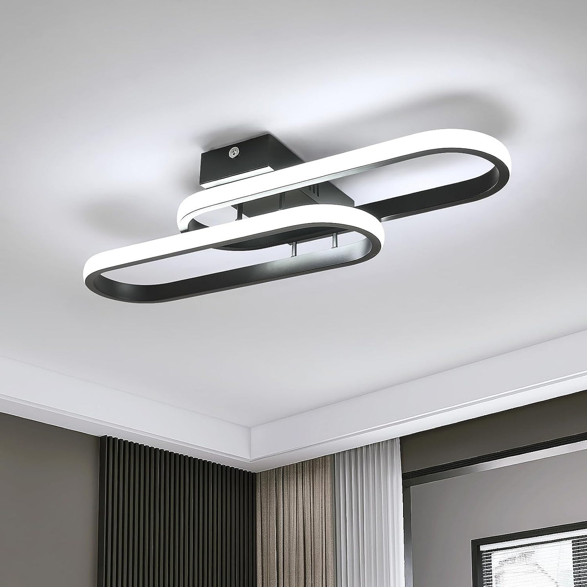 Plafoniera LED 32W 3600LM, Plafoniera Moderna, Lampada da Soffitto in Acrilico per Soggiorno Camera da Letto Cucina Bagno Corridoio Balcone 50 cm (Nero) Luce Bianca Fredda 6500 K 